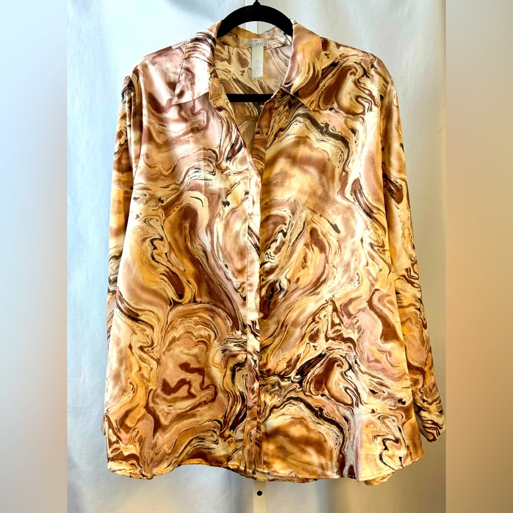 West Of Melrose‎ Long Sleeve Button Down 100% Polyester Marble Print Sz XL